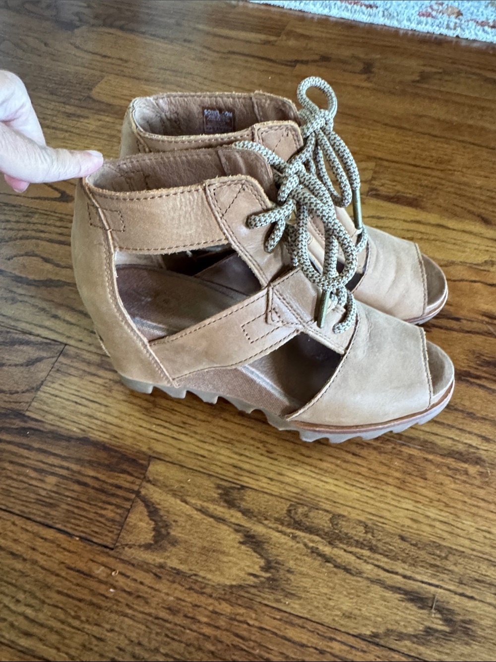 Sorel Tan Suede Lace-Up Wedge Sandals